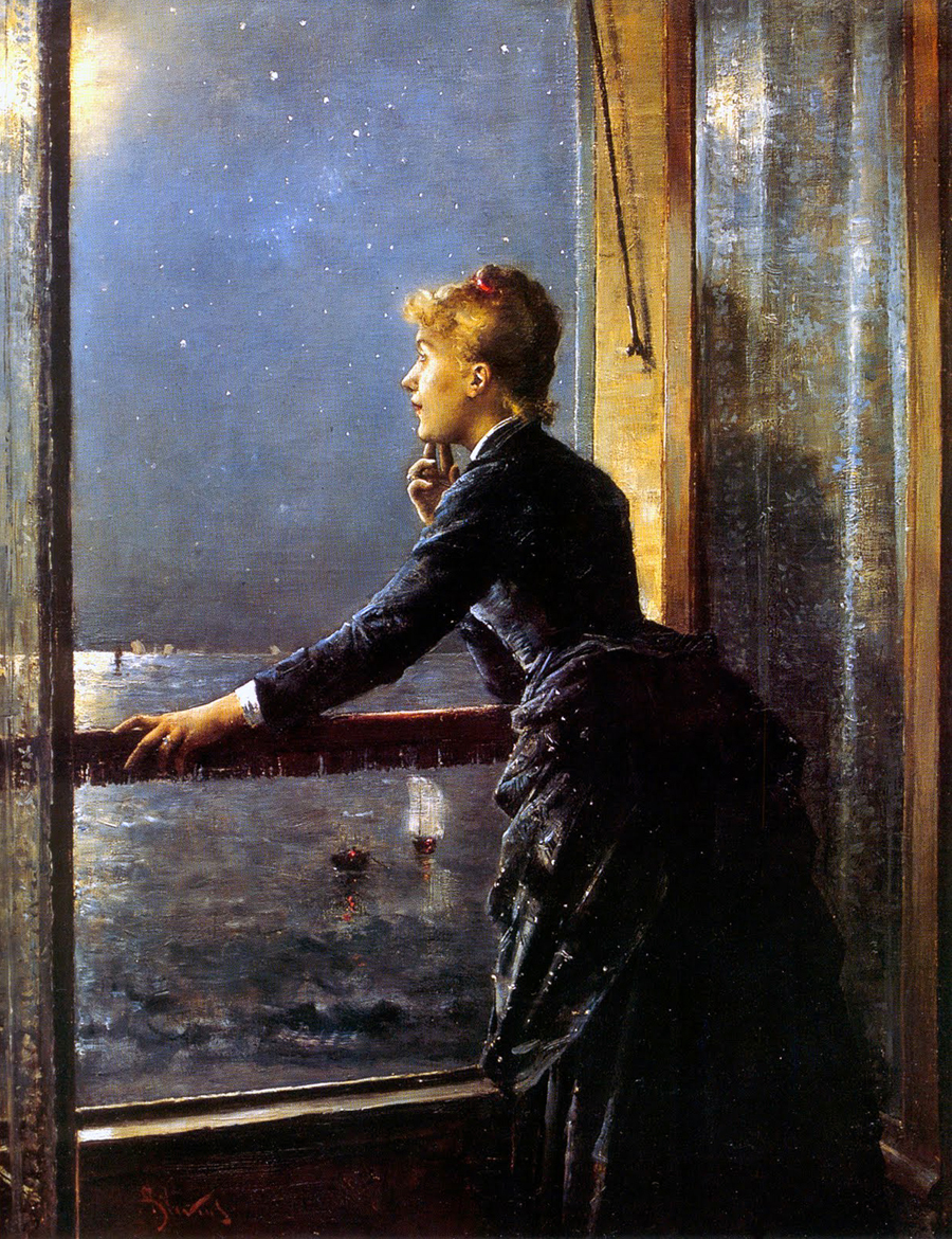 Стоящая картина. Картина Стевенс Альфред лунный свет. Alfred Stevens художник море. Фридрих женщина у окна. Альфред Моберли.